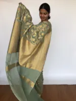 Sea Green Banarasi Georgette Saree with Woven Floral Weaves - Image 2