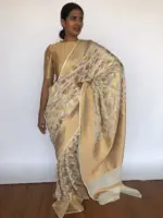 Ivory Banarasi Georgette Saree with Floral Weaves - Image 3