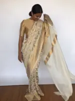 Ivory Banarasi Georgette Saree with Floral Weaves - Image 6