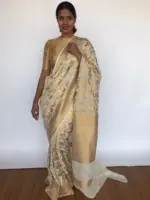 Ivory Banarasi Georgette Saree with Floral Weaves - Image 4