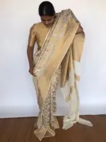 Ivory Banarasi Georgette Saree with Floral Weaves - Image 5