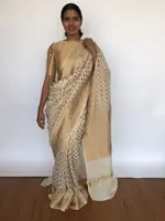 Ivory Banarasi Georgette Saree with Golden Zari - Image 3