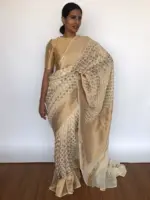 Ivory Banarasi Georgette Saree with Golden Zari