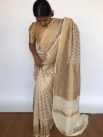 Ivory Banarasi Georgette Saree with Golden Zari - Image 5