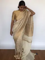 Ivory Banarasi Georgette Saree with Golden Zari - Image 4