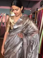 Pure Metallic Silver Tissue Saree
