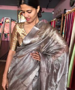 Pure Metallic Silver Tissue Saree