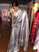 Pure Metallic Silver Tissue Saree - Image 4