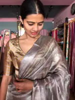 Pure Metallic Silver Tissue Saree - Image 6