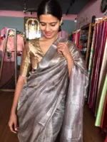 Pure Metallic Silver Tissue Saree - Image 5