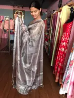 Pure Metallic Silver Tissue Saree - Image 2