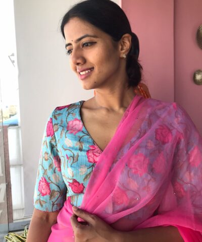 Blue Georgette Blouse With Embroidered Sequins