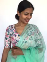 White Muslin Silk Blouse With Floral Prints