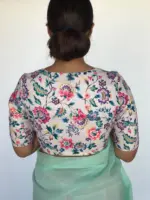 White Muslin Silk Blouse With Floral Prints - Image 2