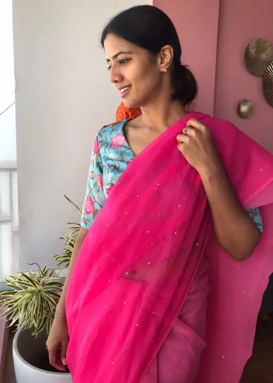 Pink Chiffon Saree with Badla work
