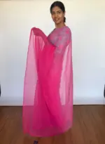 Pink Chiffon Saree with Badla work - Image 2