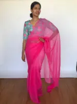 Pink Chiffon Saree with Badla work - Image 3