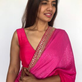 Hot Pink Raw Silk Sleeveless Blouse