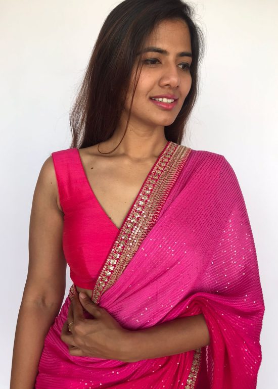 Hot Pink Raw Silk Sleeveless Blouse