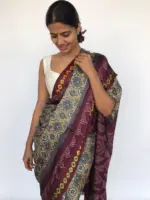 Beige Printed Satin Saree - Image 3