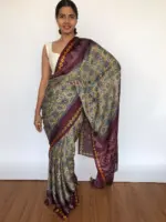 Beige Printed Satin Saree - Image 4