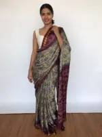 Beige Printed Satin Saree - Image 5
