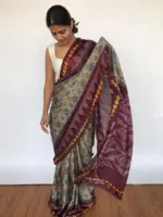 Beige Printed Satin Saree - Image 2