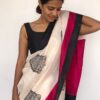 Ivory Block Hand Painted Pure Silk Saree