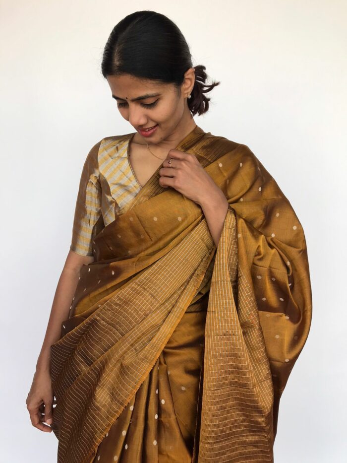 Mustard Kanjeevaram Silver Zari Silk Saree