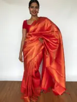 Chilli Red Banarasi Silk Saree with Gold Zari Weaves - Image 3