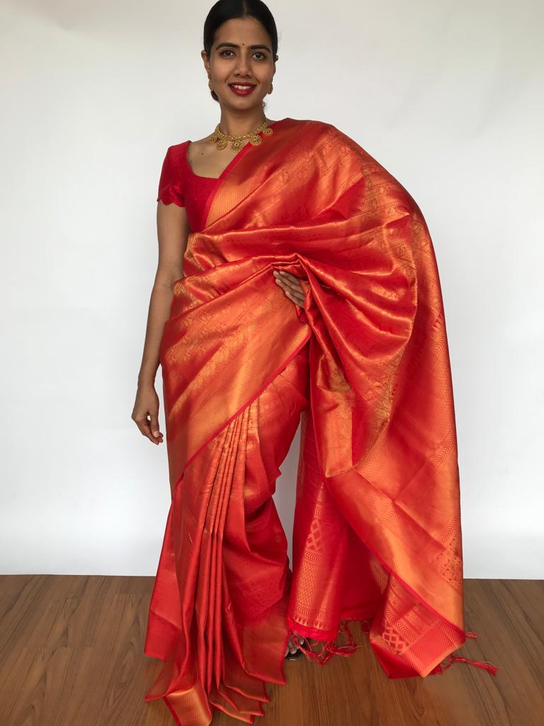 Chilli Red Plain Japan Satin Saree With Lace Border – Fabcurate