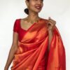 Chilli Red Banarasi Silk Saree with Gold Zari Weaves