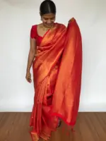 Chilli Red Banarasi Silk Saree with Gold Zari Weaves - Image 5
