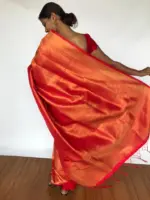 Chilli Red Banarasi Silk Saree with Gold Zari Weaves - Image 2
