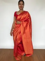 Chilli Red Banarasi Silk Saree with Gold Zari Weaves - Image 4
