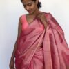 Powder Pink Kanjivaram Silk Saree Handwoven with Silver Zari Buttas