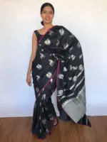 Black Banarasi Silk Saree with Deer Motifs - Image 2