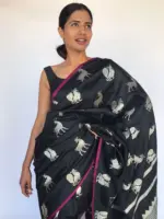 Black Banarasi Silk Saree with Deer Motifs