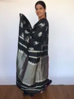 Black Banarasi Silk Saree with Deer Motifs - Image 3