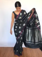 Black Banarasi Silk Saree with Deer Motifs - Image 4