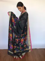 Black Cotton Silk Saree with Jamdani Weaves - Image 2