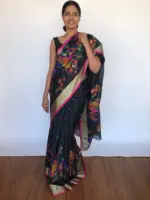 Black Cotton Silk Saree with Jamdani Weaves - Image 5
