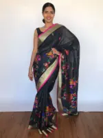 Black Cotton Silk Saree with Jamdani Weaves - Image 3