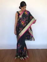 Black Cotton Silk Saree with Jamdani Weaves - Image 4