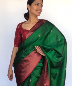 Bottle Green Kanjivaram Saree with Gold Zari Buttas
