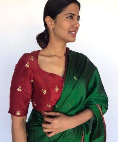 Maroon Embroidered Chinnon Silk Blouse