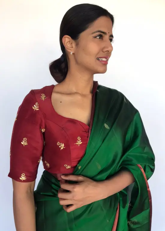 Maroon Embroidered Chinnon Silk Blouse