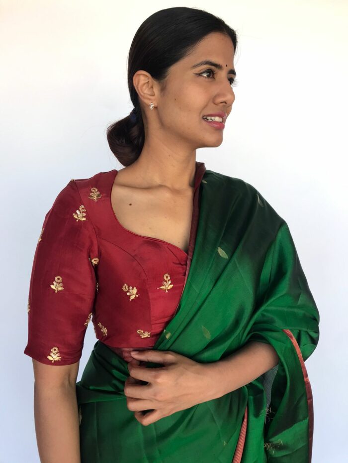 Maroon Embroidered Chinnon Silk Blouse