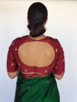 Maroon Embroidered Chinnon Silk Blouse - Image 2