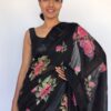 Printed Black Linen Cotton Saree